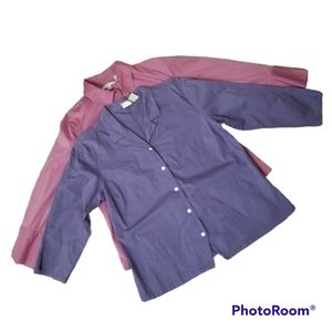 Two Merona Stretch Purple Pink 3/4 Sleeve Button Front Collared Shirts Women's L